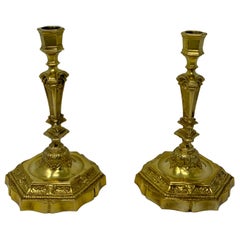 Pair Antique French Gold Bronze Candlesticks, Circa 1890.