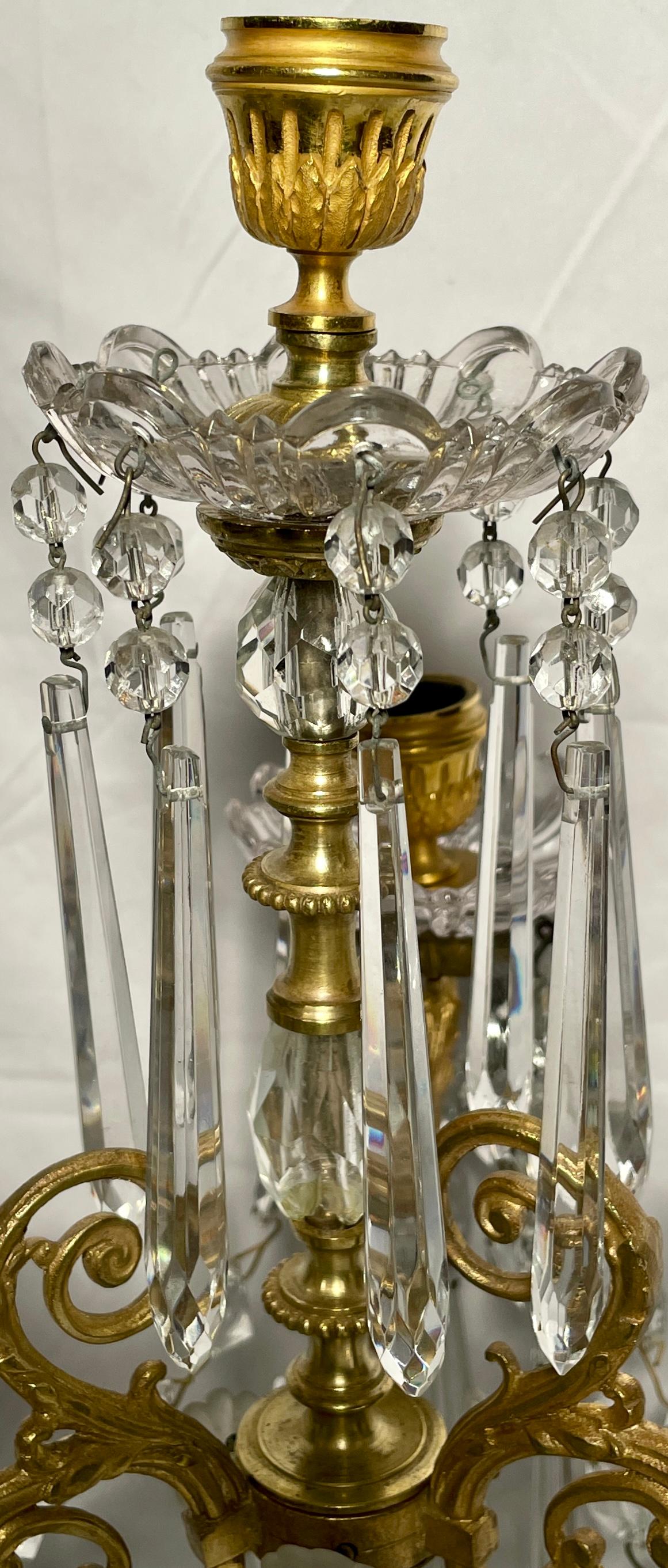 Pair Antique French Gold Bronze, Cut Crystal & Cobalt Candelabra, Circa 1880's. For Sale 1