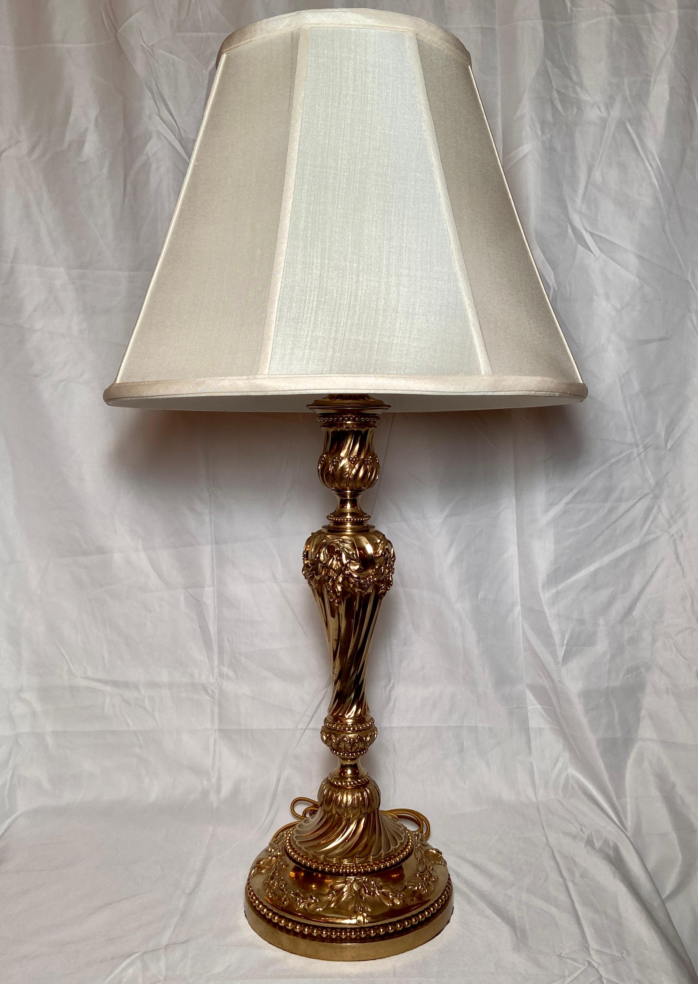Pair Antique French gold bronze lamps, Circa 1890.