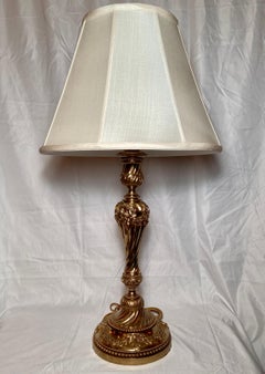 Pair Antique French Gold Bronze Lamps, Circa 1890
