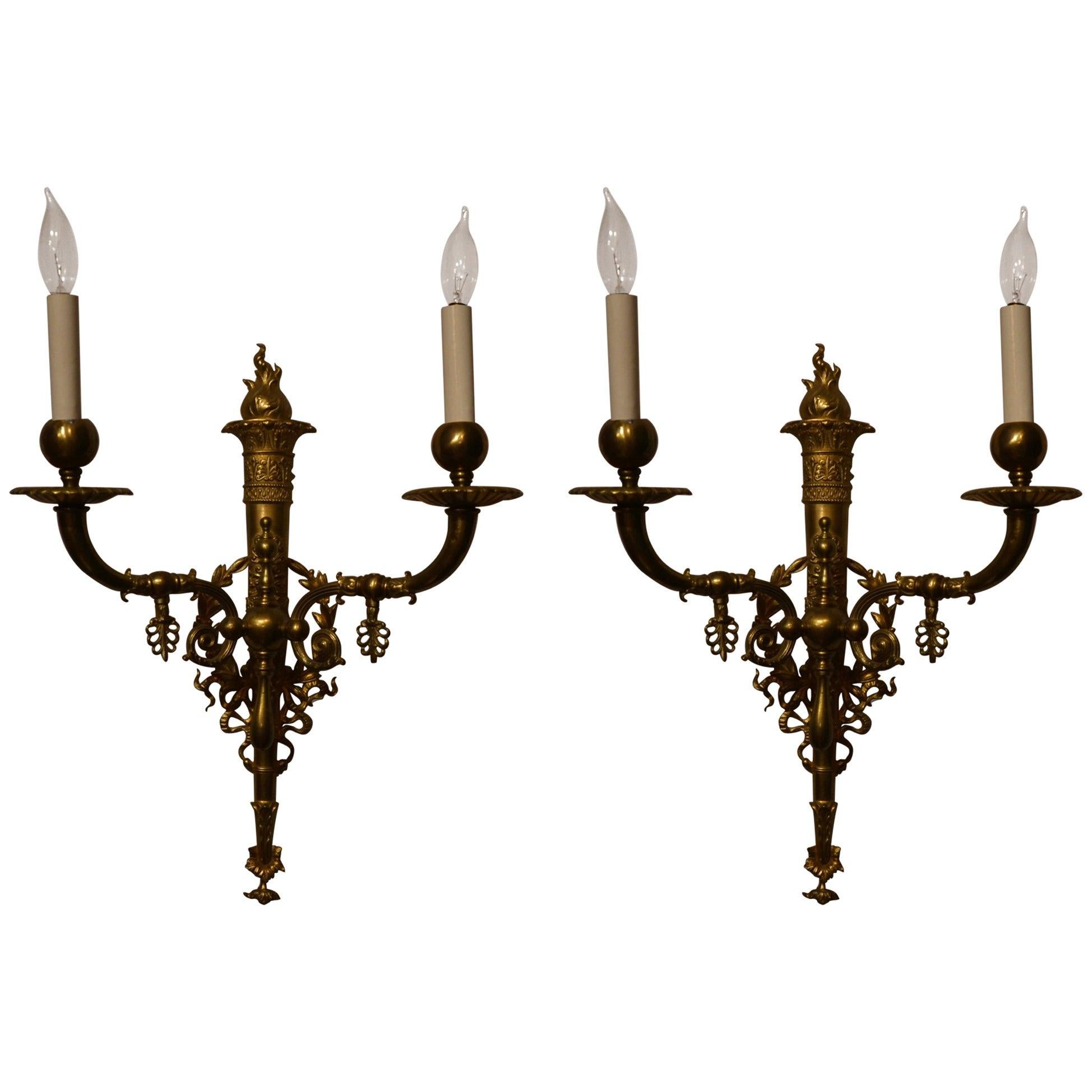 19th Century Pair of French Gold Bronze Sconces from the Period of Charles X For Sale