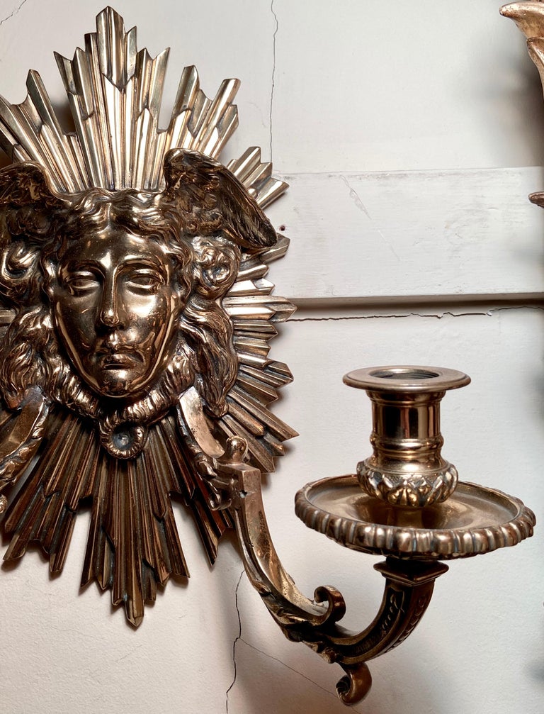 19th Century Pair Antique French Gold Bronze Wall Sconces, Circa 1890 For Sale
