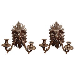 Pair Antique French Gold Bronze Wall Sconces, Circa 1890