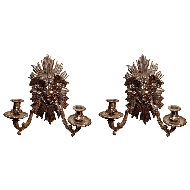 Pair Antique French Gold Bronze Wall Sconces, Circa 1890 For Sale