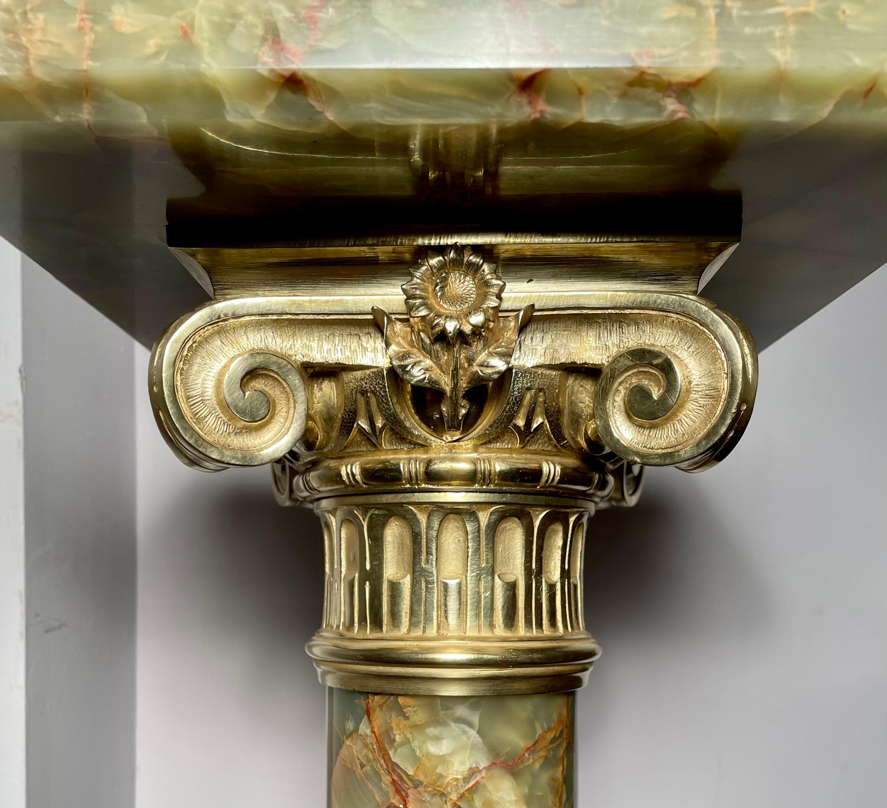 19th Century Pair Antique French Green Onyx Marble & Bronze D' Ore Pedestals, Circa 1890
