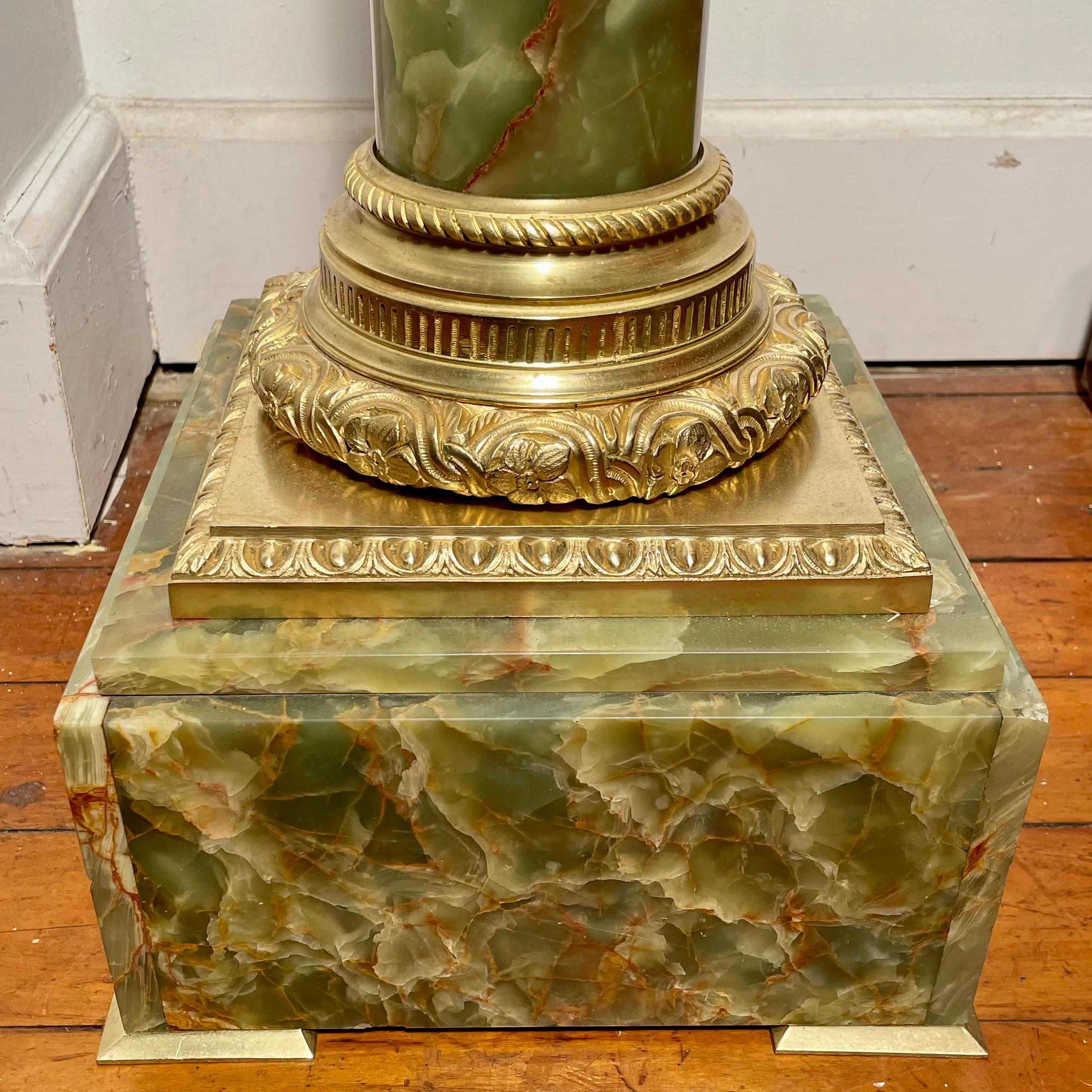 Pair Antique French Green Onyx Marble & Bronze D' Ore Pedestals, Circa 1890 1