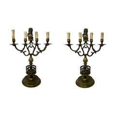 Pair Antique French Heavy Bronze Chateau Candelabra, Circa 1870-1880.
