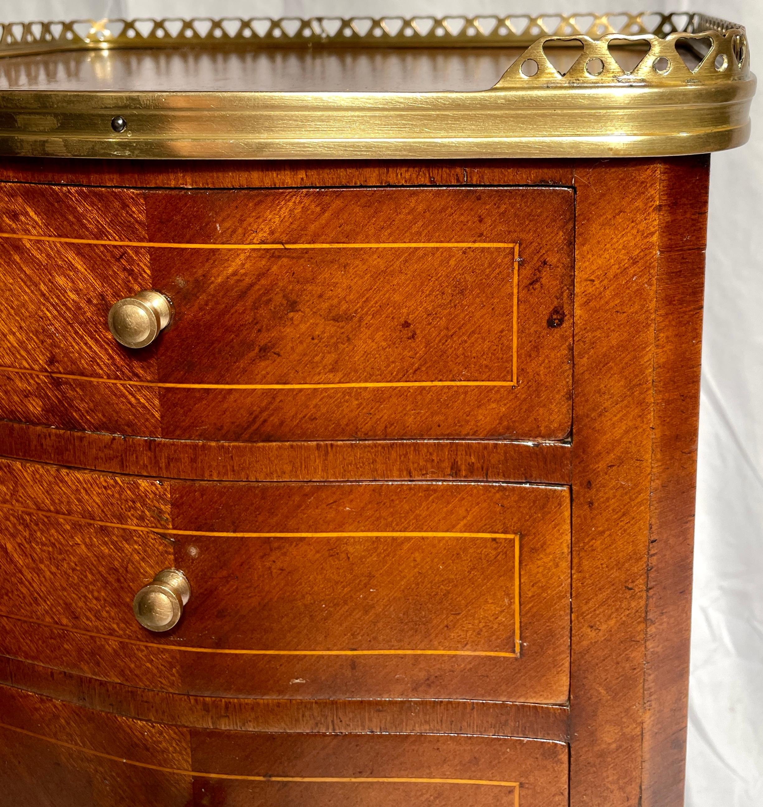 Pair Antique French Inlaid Mahogany Galleried-Top Bedside Tables, Circa 1900 1