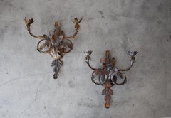 Pair Antique French Iron Candelabra Wall Sconces