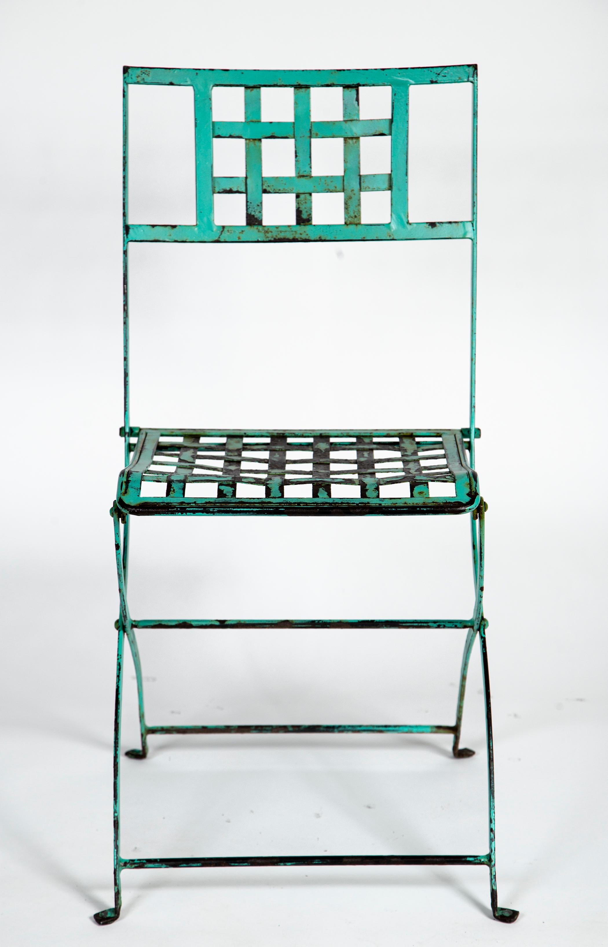 Paar Antique French Iron Folding Garden Chairs, ca. 1930er Jahre im Angebot 3