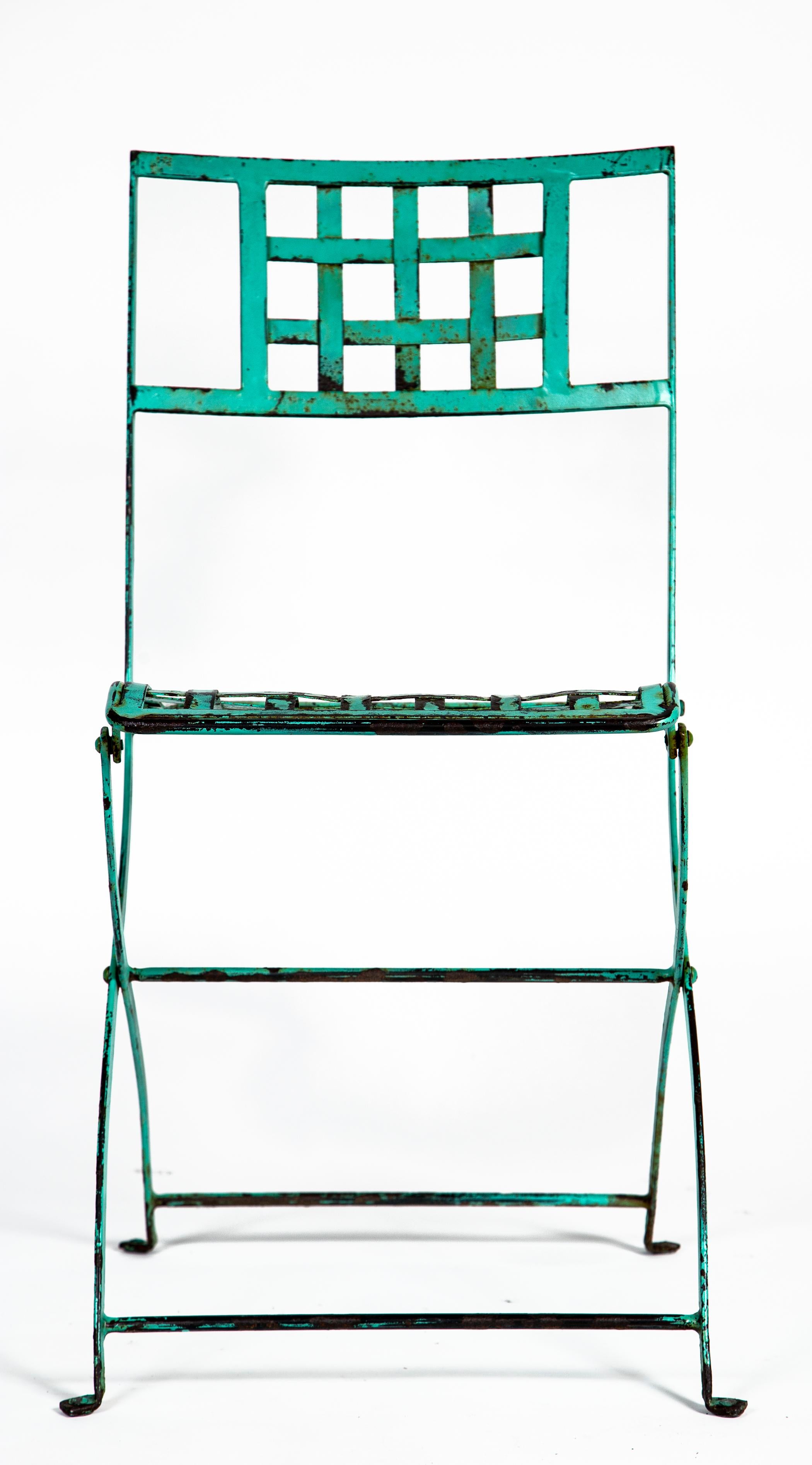 Paar Antique French Iron Folding Garden Chairs, ca. 1930er Jahre im Angebot 4