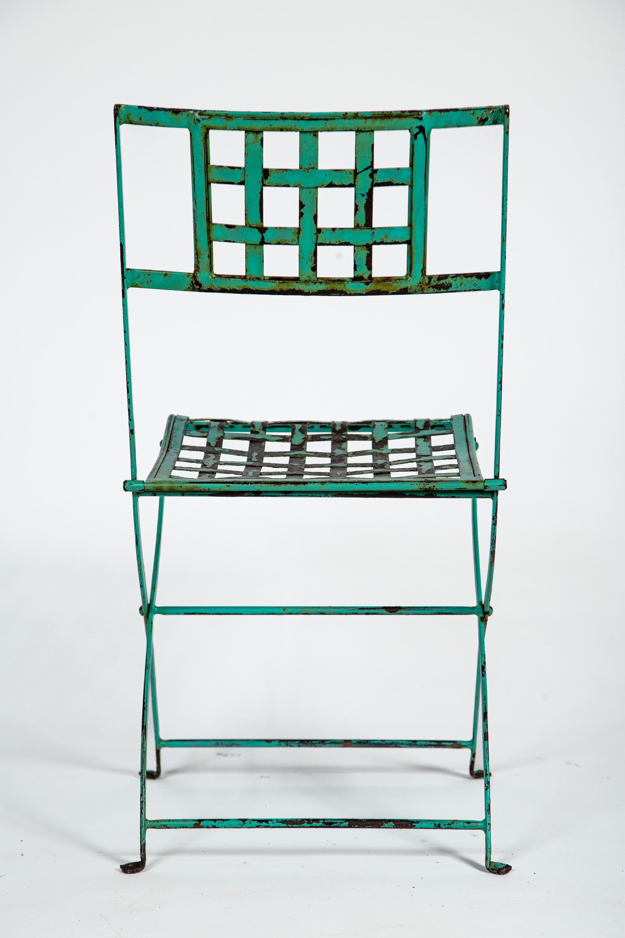Paar Antique French Iron Folding Garden Chairs, ca. 1930er Jahre im Angebot 5
