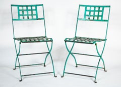 Pair Antique French Iron Folding Garden Chairs, circa 1930's