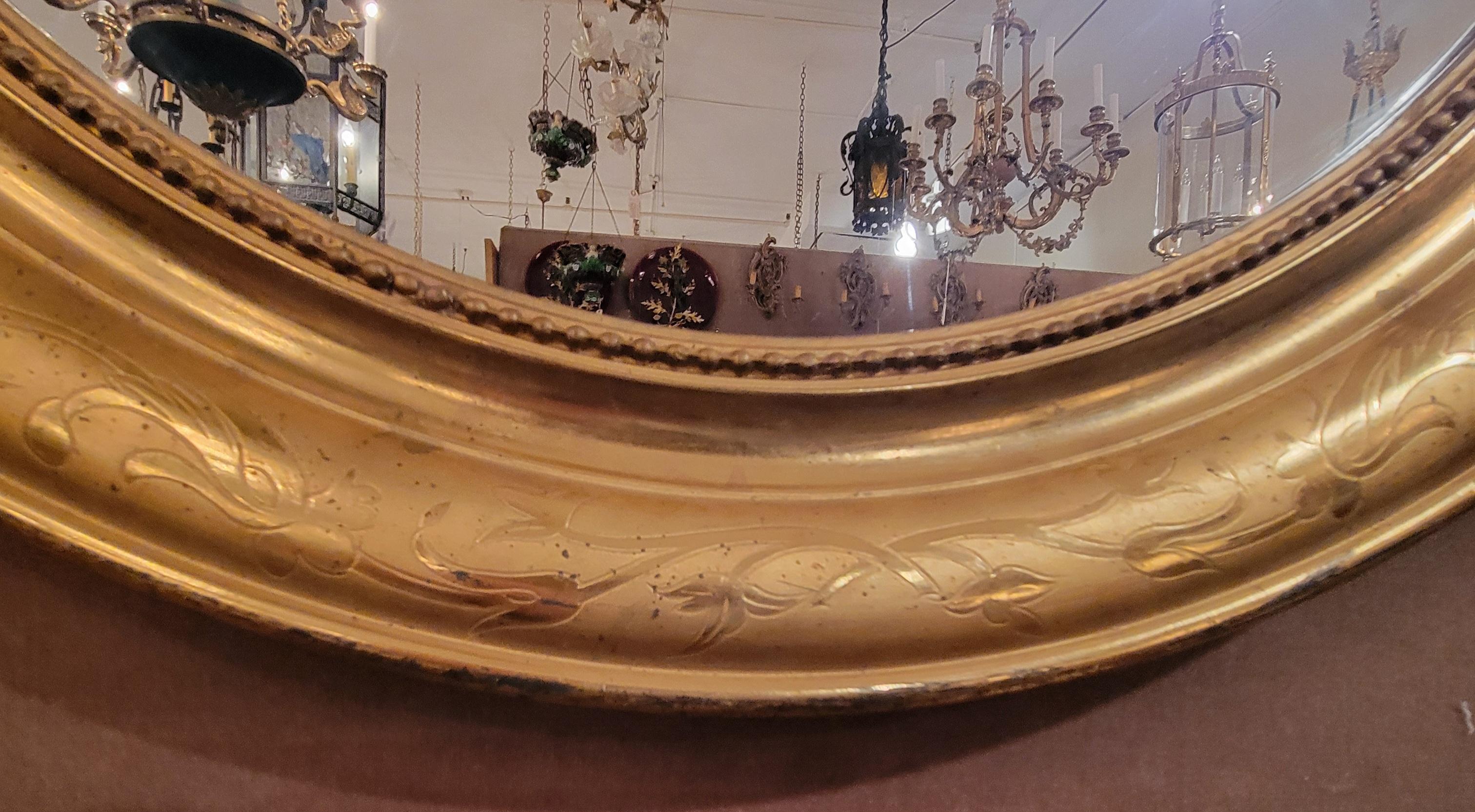 Giltwood Pair Antique French Louis Philippe Gold Leaf Oval Mirrors, Circa 1890. For Sale