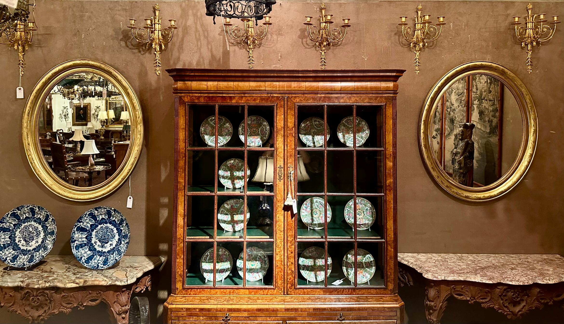 Pair Antique French Louis Philippe Gold Leaf Oval Mirrors, Circa 1890. For Sale 1