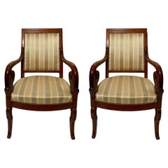 Pair Antique French Louis Philippe Mahogany Armchairs, Circa 1830.