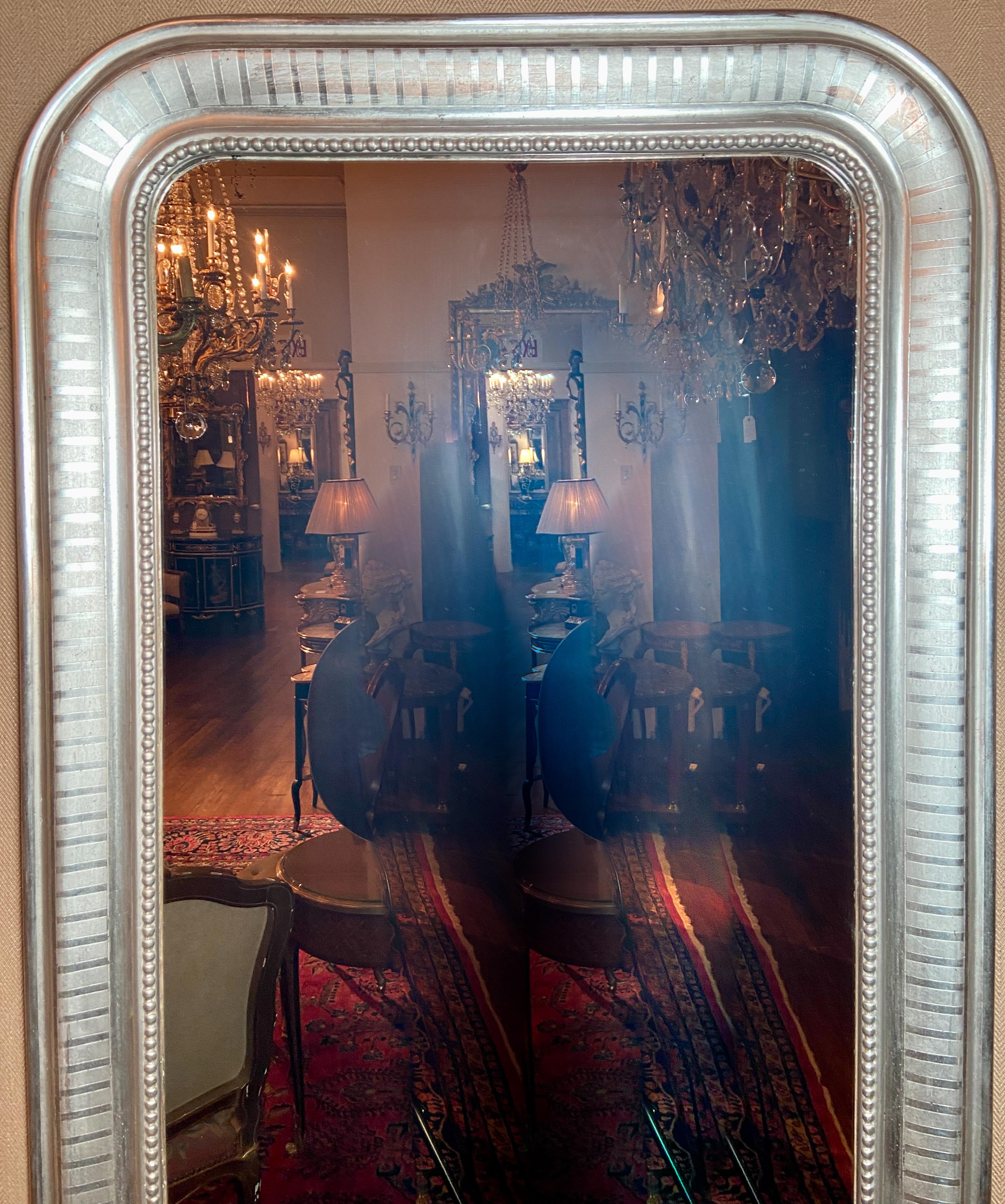 Pair Antique French Louis Philippe Silvered Mirrors, Circa 1920s.