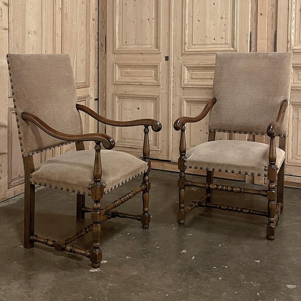 Hand-Crafted Pair Antique French Louis XIII Armchairs For Sale