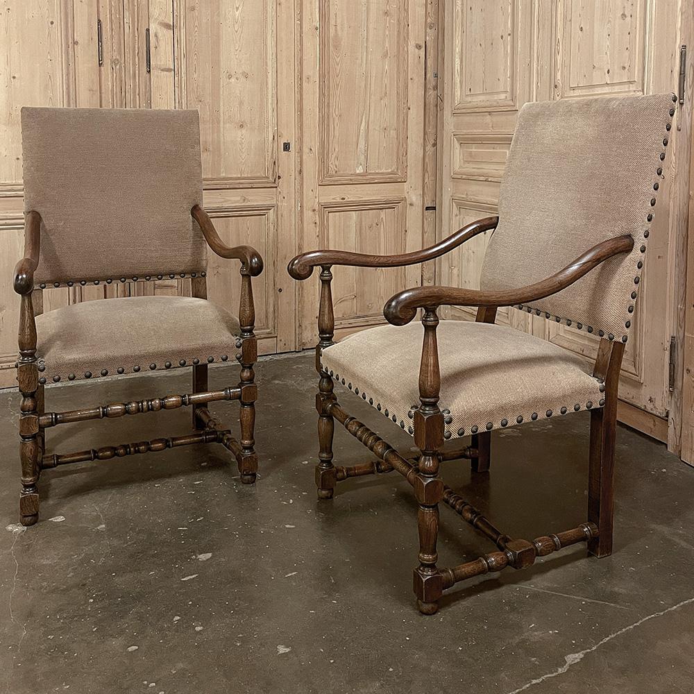Pair Antique French Louis XIII Armchairs In Good Condition For Sale In Dallas, TX