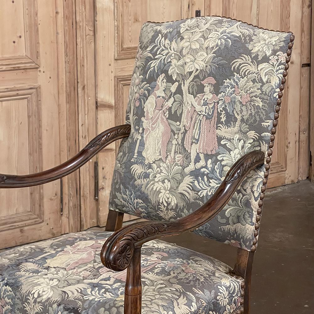 Pair Antique French Louis XIII Armchairs with Tapestry Upholstery For Sale 6