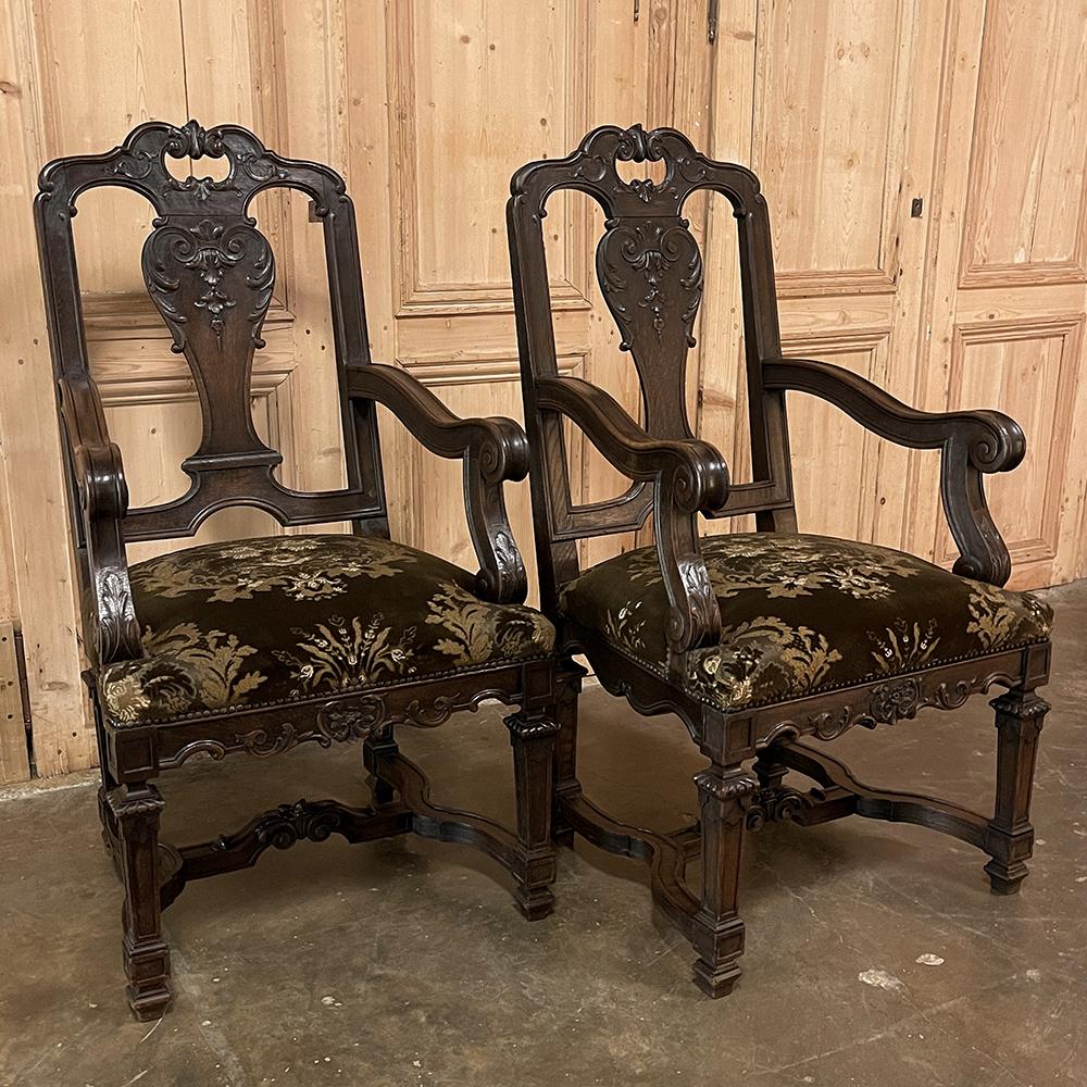 Hand-Crafted Pair Antique French Louis XIV Armchairs, Fauteuils For Sale