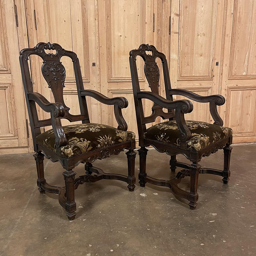 Hand-Crafted Pair Antique French Louis XIV Armchairs or Fauteuils For Sale