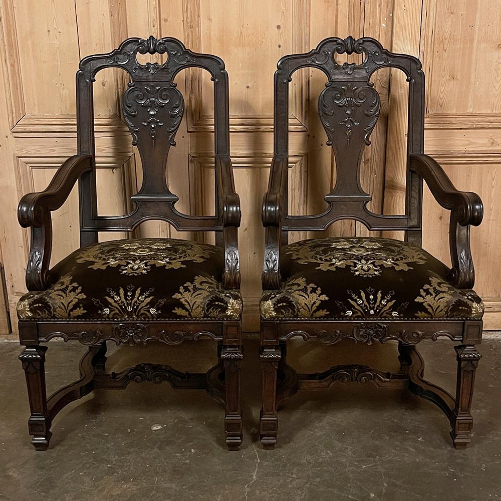Mohair Pair Antique French Louis XIV Armchairs or Fauteuils For Sale