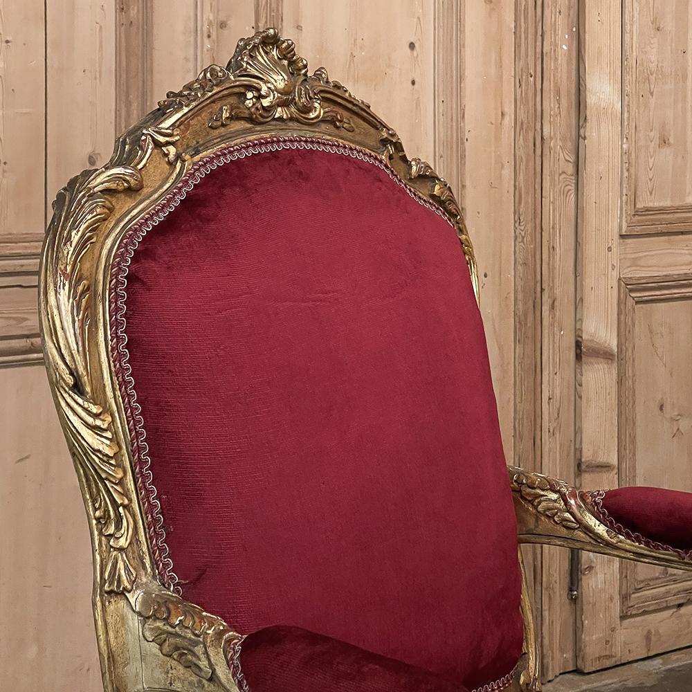Pair Antique French Louis XIV Giltwood Armchairs ~ Fauteuils For Sale 3