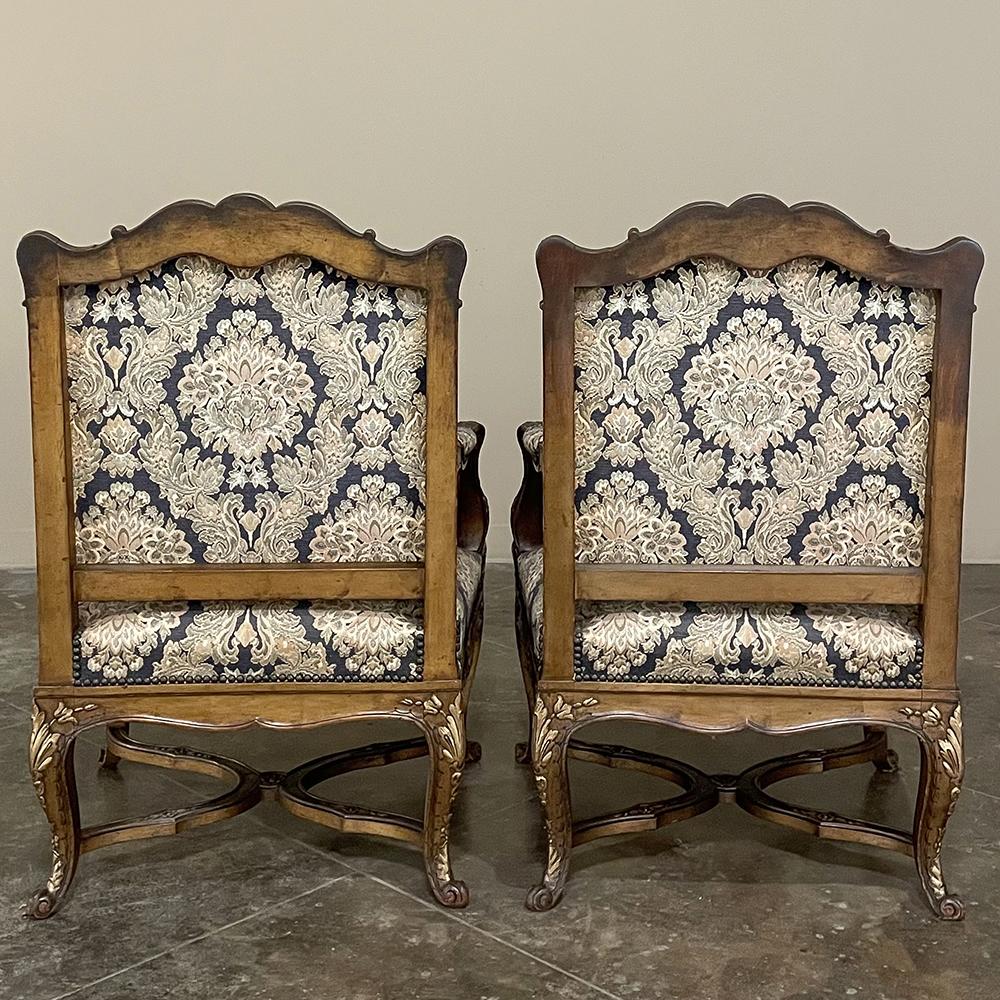 Pair Antique French Louis XIV Hand-Carved Armchairs For Sale 1
