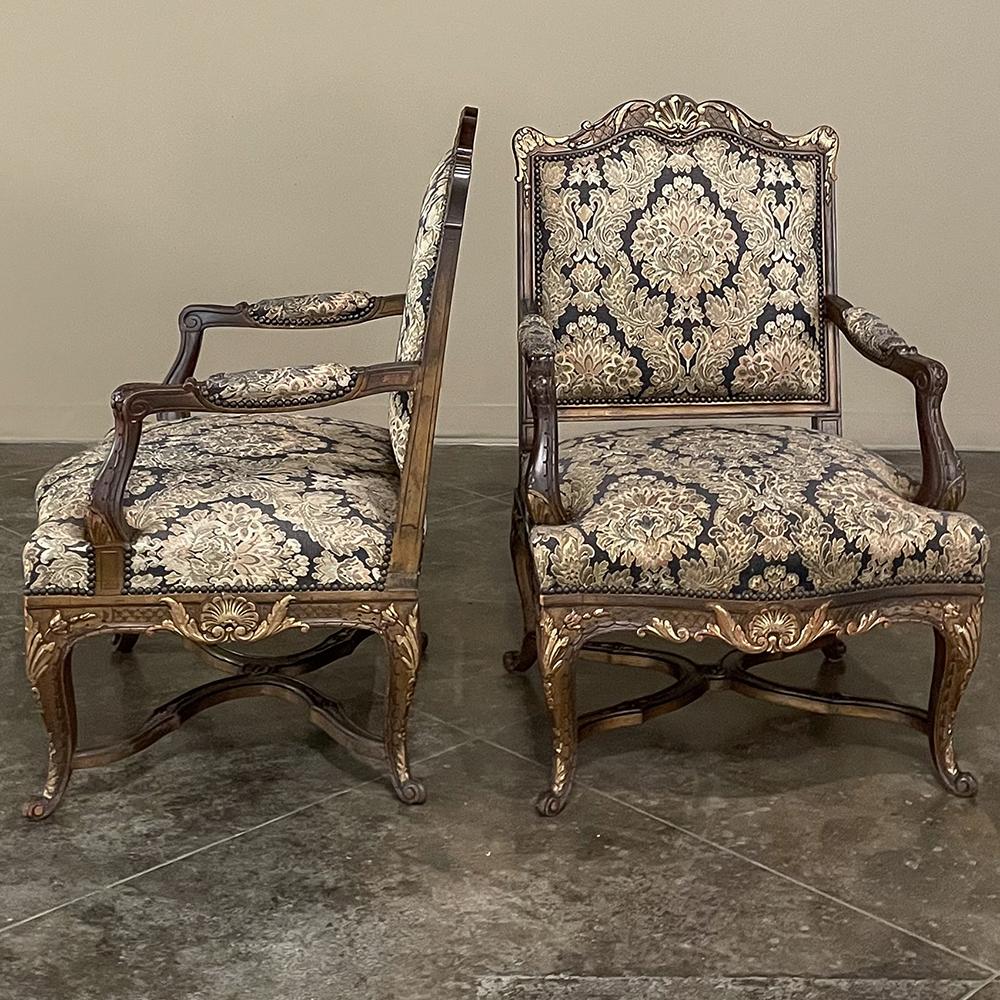 Pair Antique French Louis XIV Hand-Carved Armchairs For Sale 2