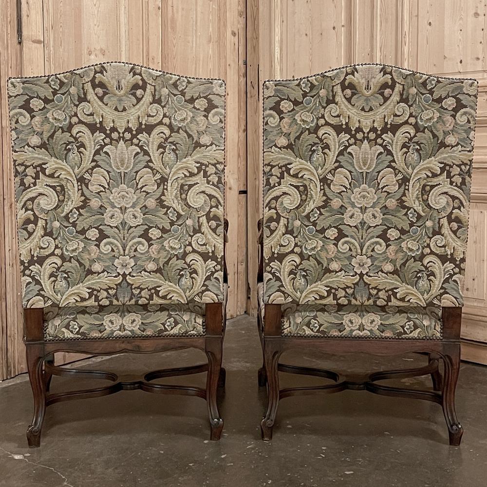 Pair Antique French Louis XV Armchairs with Tapestry Upholstery For Sale 5