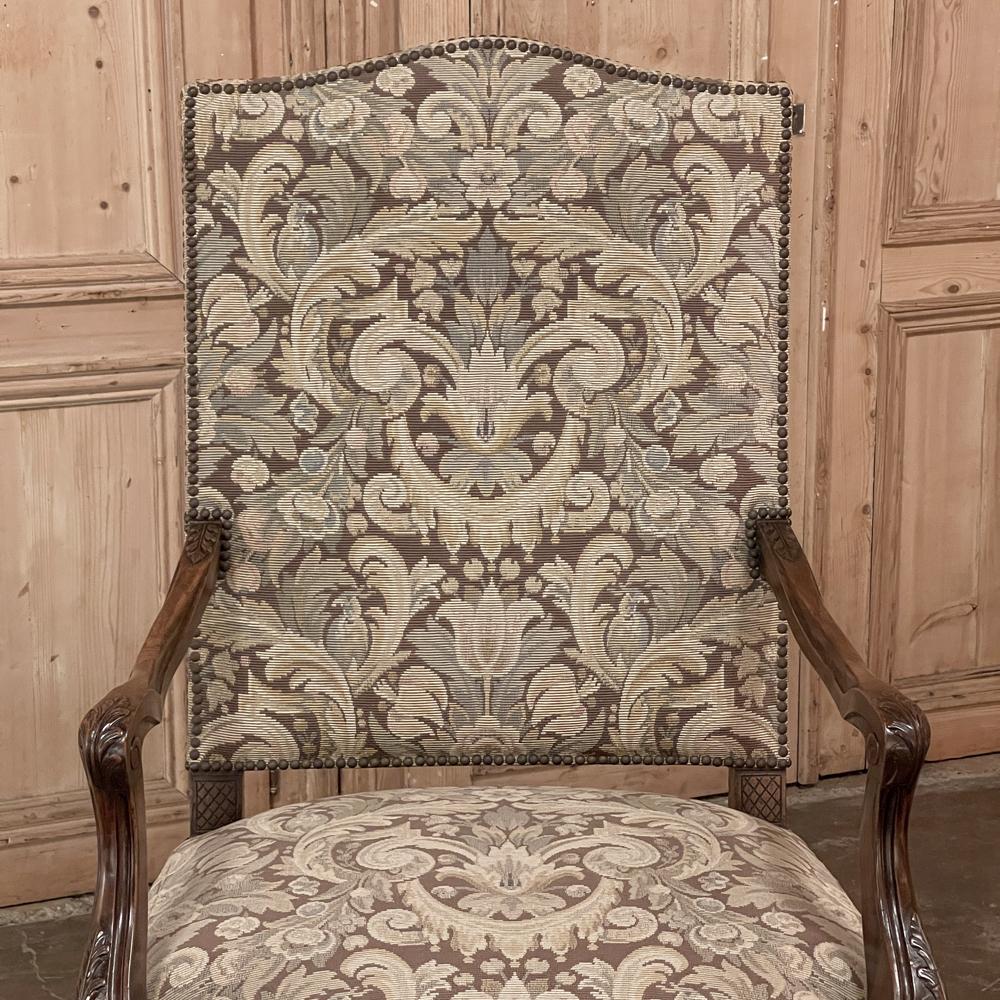 Pair Antique French Louis XV Armchairs with Tapestry Upholstery For Sale 8