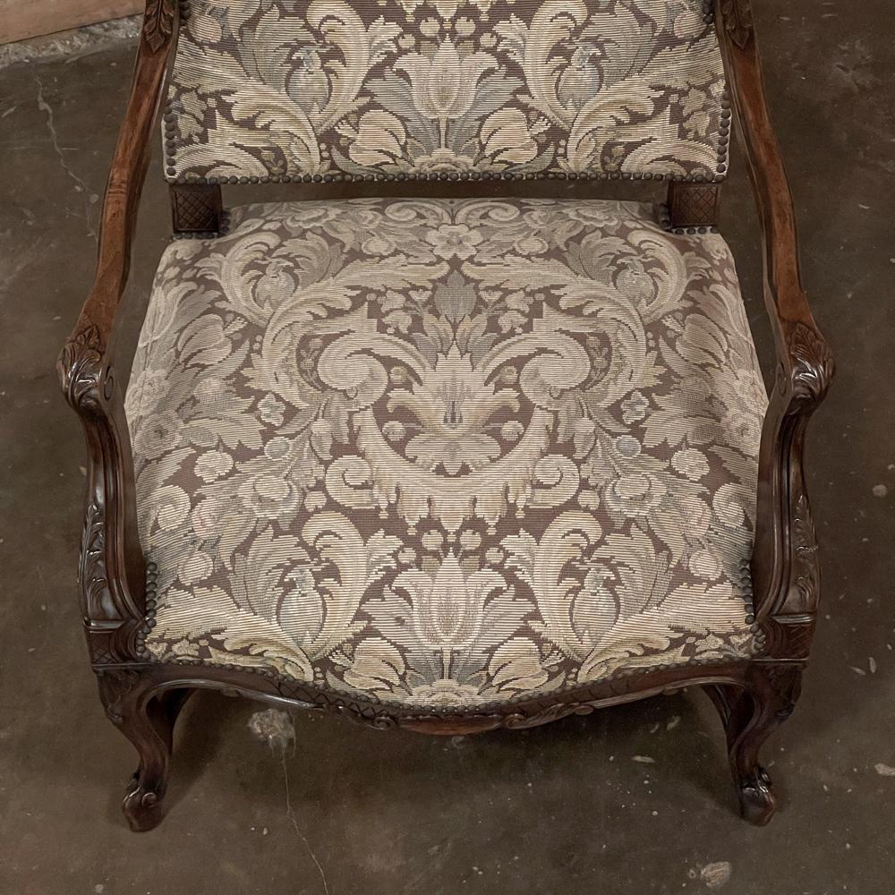 Pair Antique French Louis XV Armchairs with Tapestry Upholstery For Sale 9