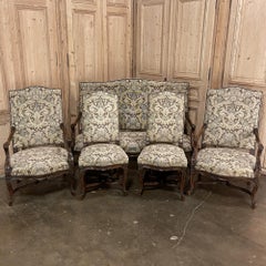 Pair Antique French Louis XV Armchairs with Tapestry Upholstery