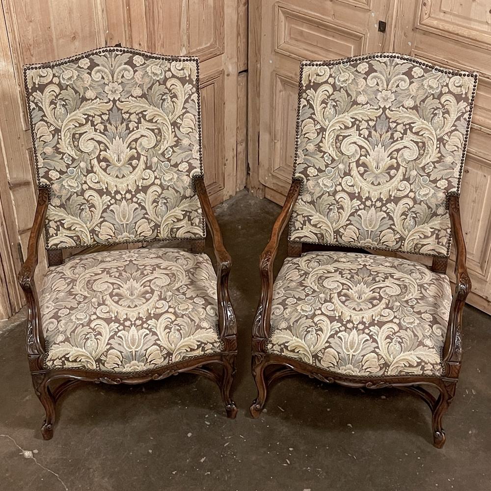 20th Century Pair Antique French Louis XV Armchairs with Tapestry Upholstery For Sale