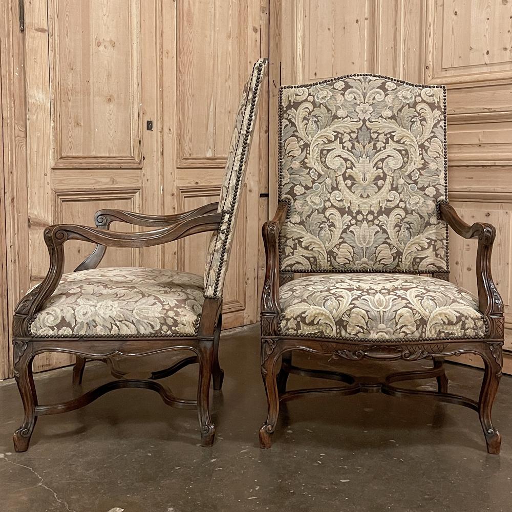 Pair Antique French Louis XV Armchairs with Tapestry Upholstery For Sale 2