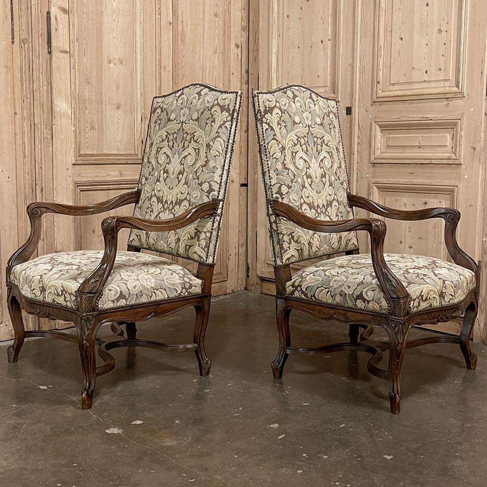 Pair Antique French Louis XV Armchairs with Tapestry Upholstery For Sale 3