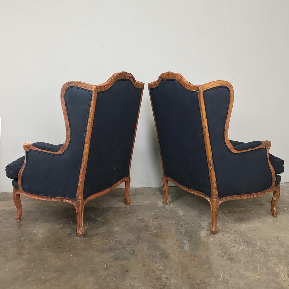 Pair of Antique French Louis XV Bergères, Armchairs 6