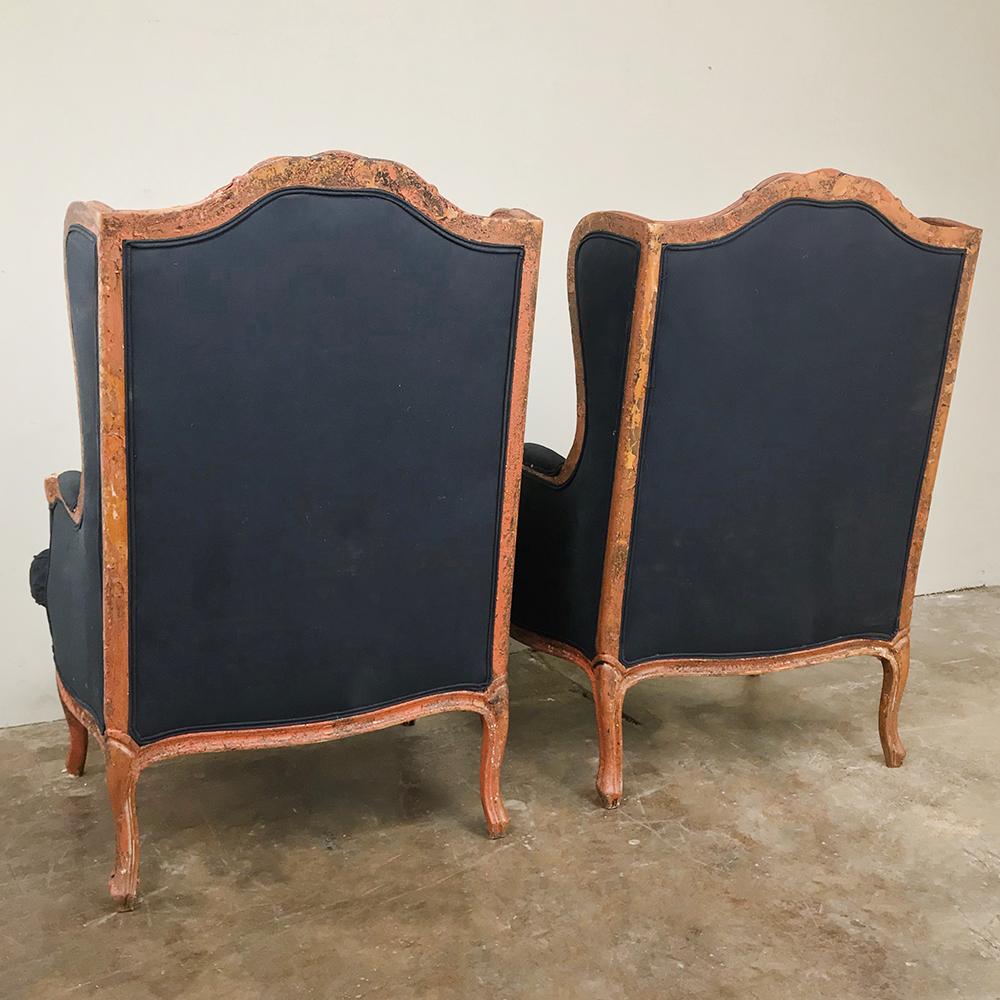 Pair of Antique French Louis XV Bergères, Armchairs 7