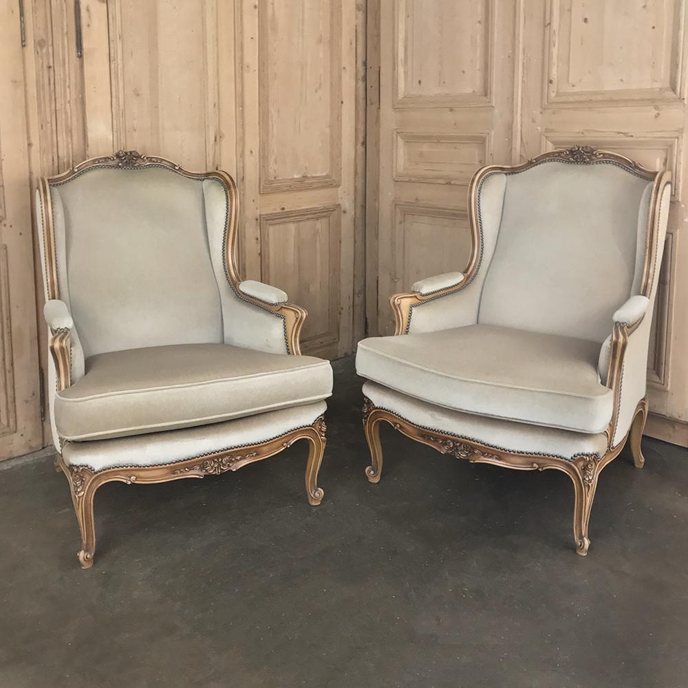20th Century Pair of Antique French Louis XV Bergeres, Armchairs
