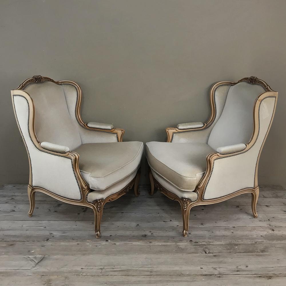 Pair of Antique French Louis XV Bergeres, Armchairs 1