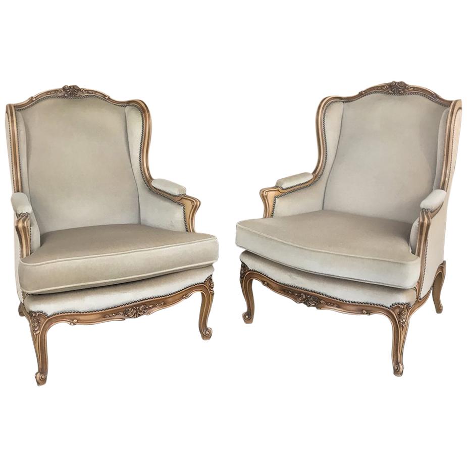 Pair of Antique French Louis XV Bergeres, Armchairs