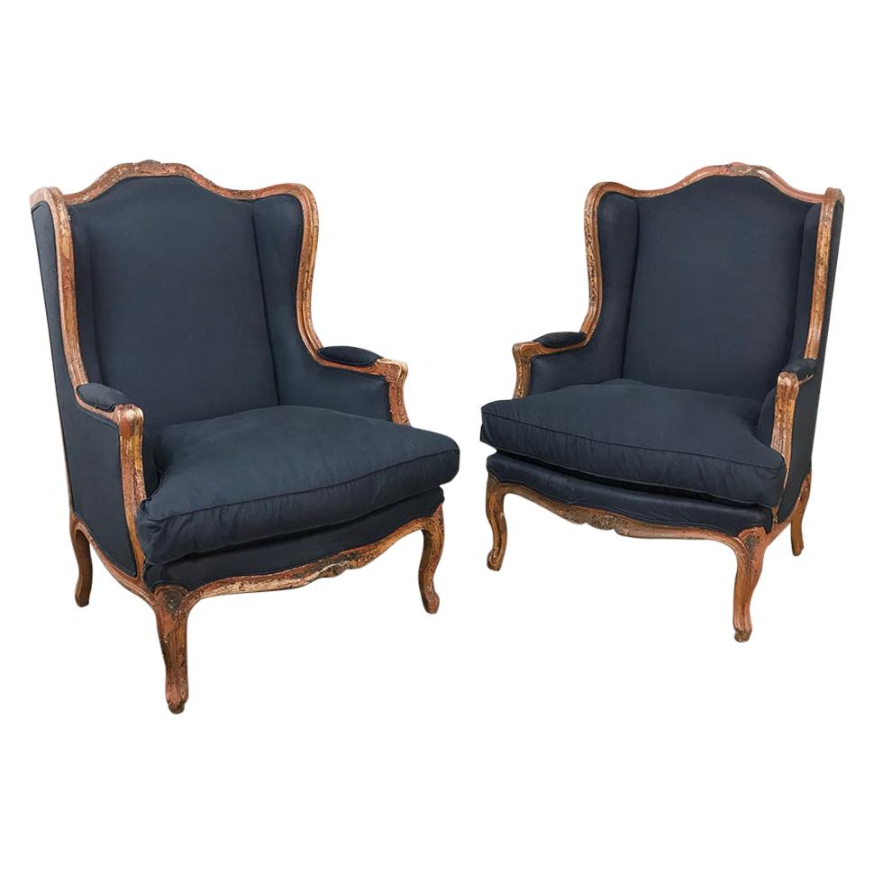 Pair of Antique French Louis XV Bergères, Armchairs