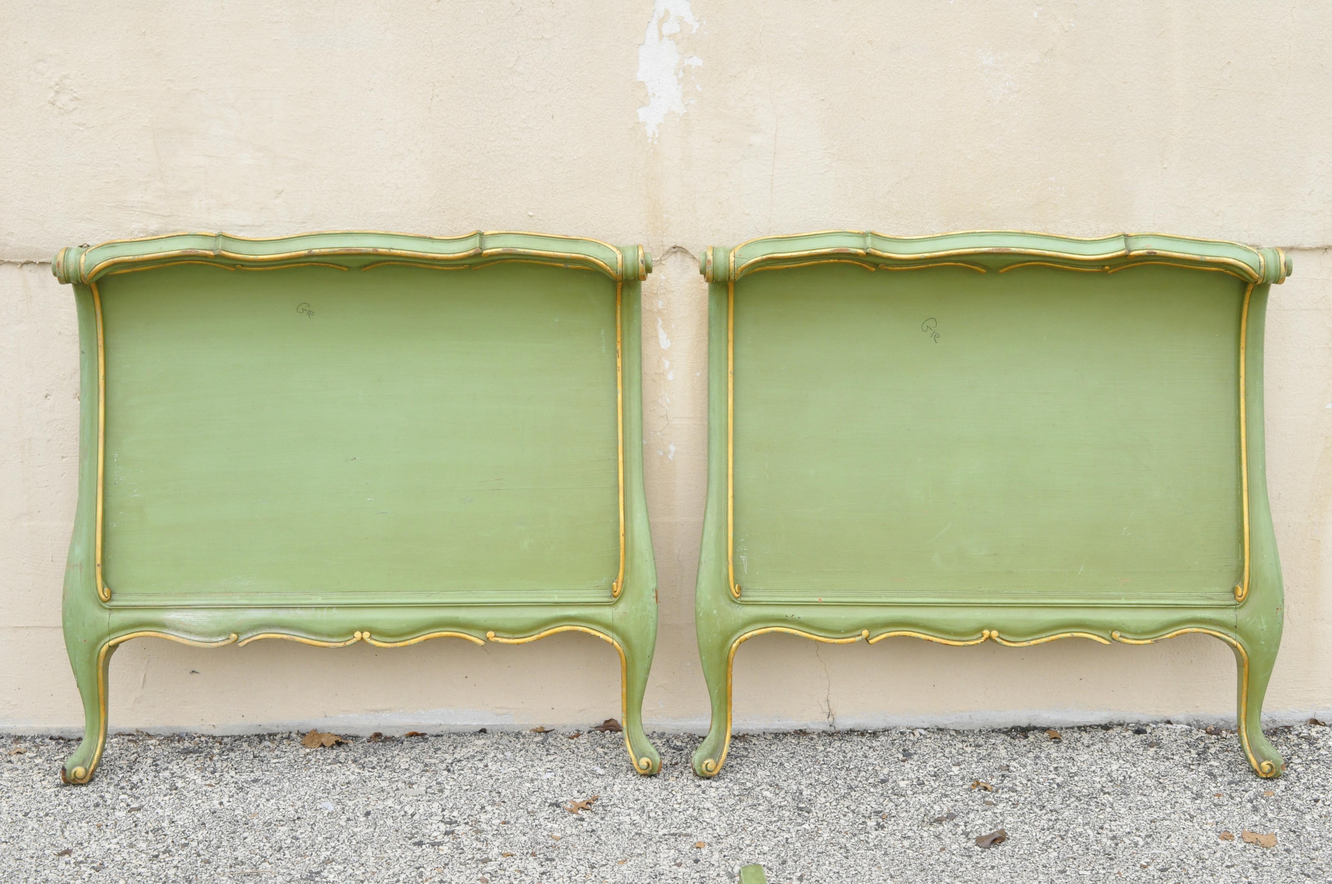 Pair of Antique French Louis XV Green Distress Painted European Twin Bed Frames 2