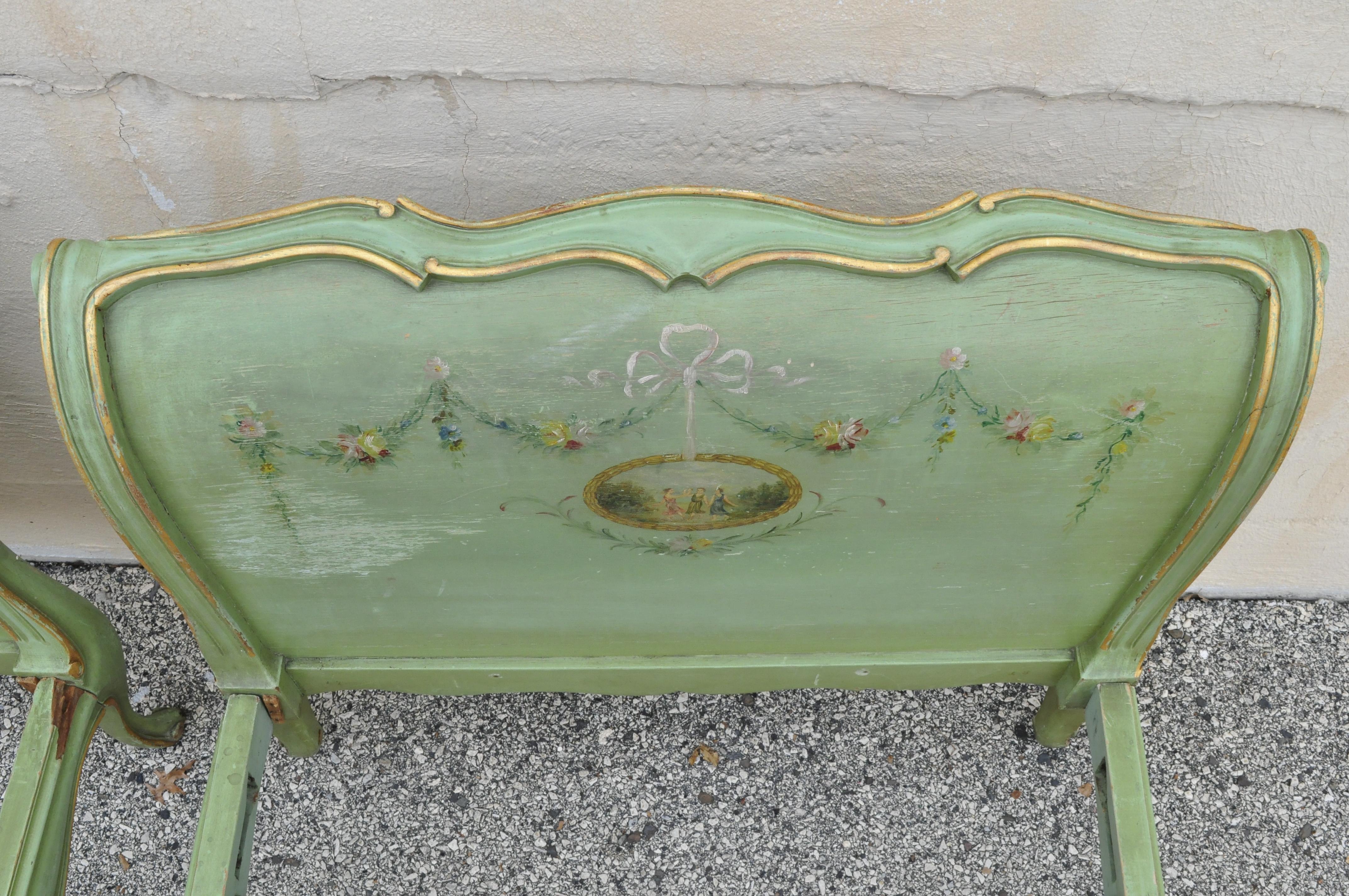 Pair of Antique French Louis XV Green Distress Painted European Twin Bed Frames 3