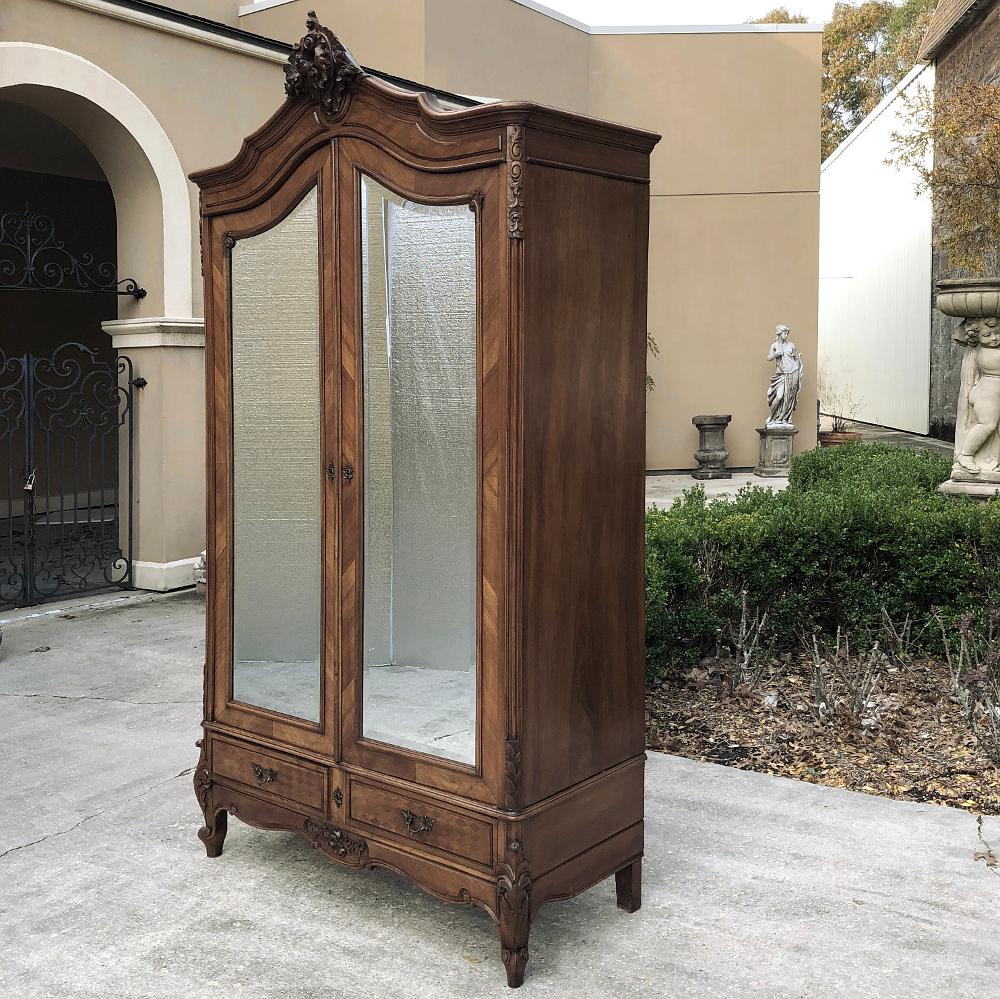 Pair of Antique French Louis XV Mahogany Armoires 5