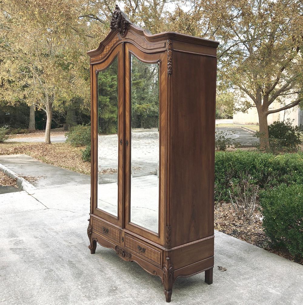 Pair of Antique French Louis XV Mahogany Armoires 12
