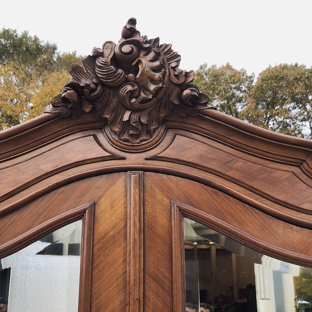 Pair of Antique French Louis XV Mahogany Armoires 1