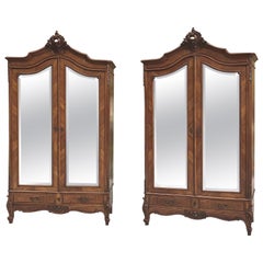 Pair of Antique French Louis XV Mahogany Armoires