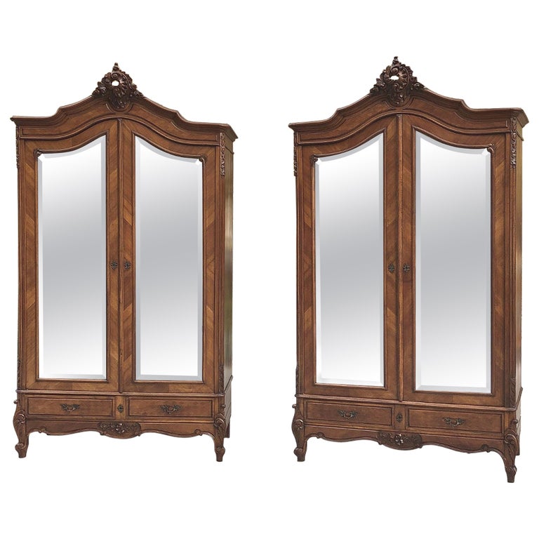 Pair Of Antique French Louis Xv Mahogany Armoires At 1stdibs
